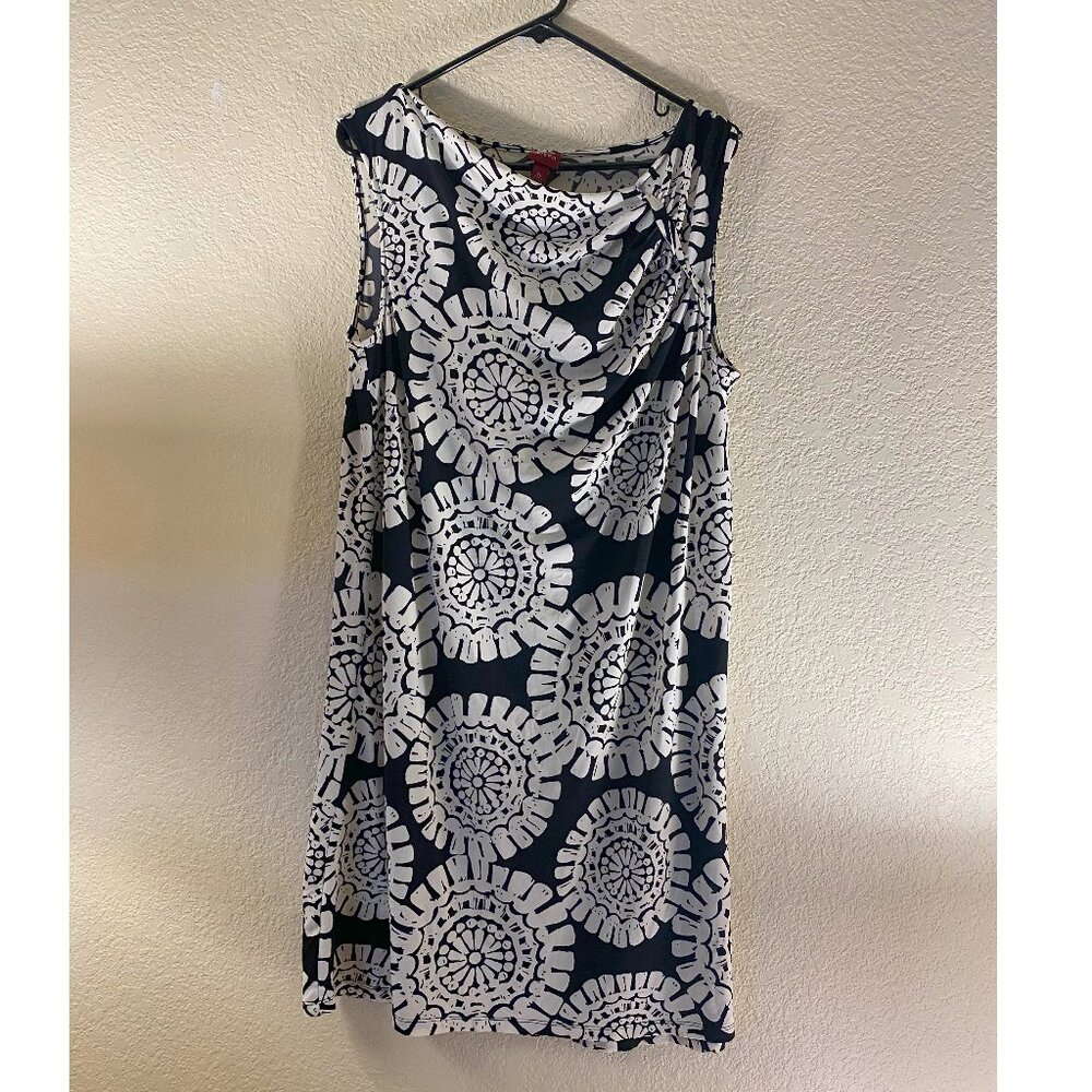 Merona stretch dress white with black circular pattern size XL